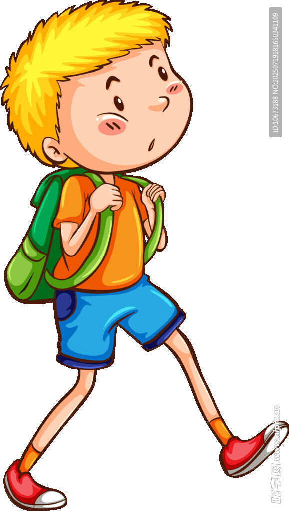 背着书包上学的小男孩