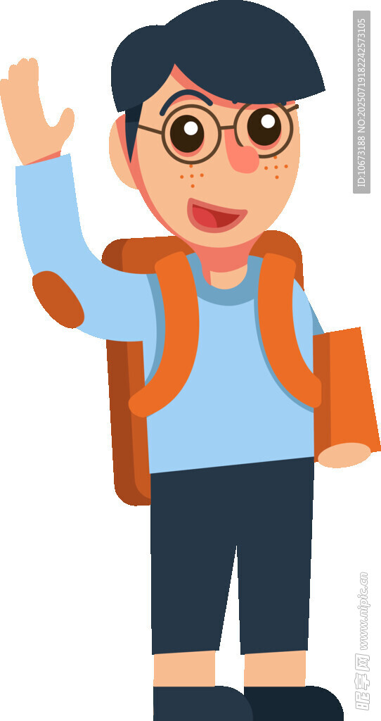 背着书包挥手的小男孩