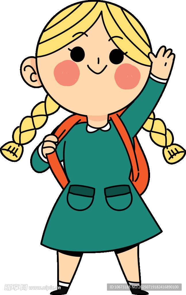 背着书包挥手的小女孩