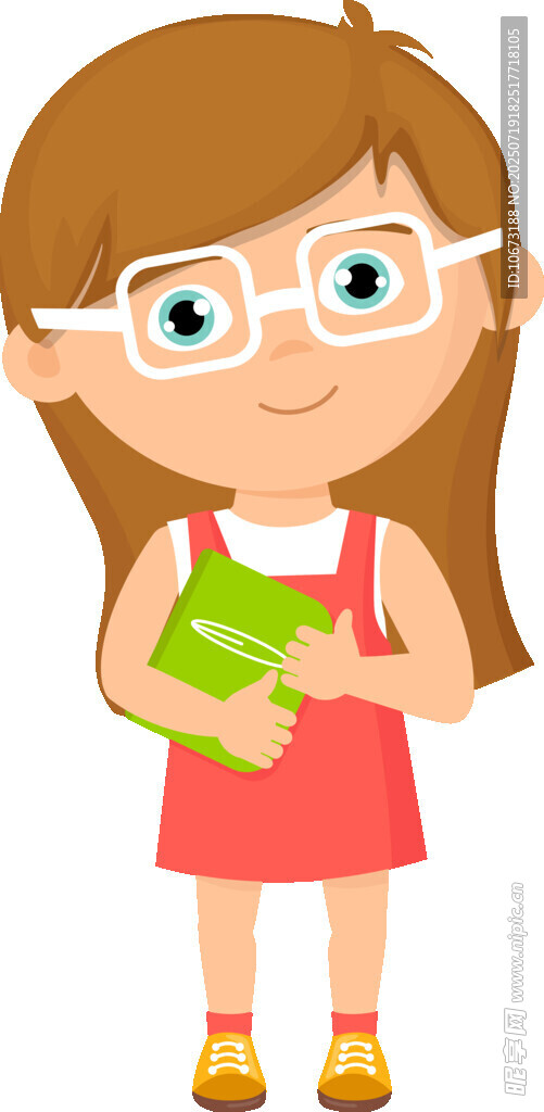 戴眼镜捧书的红衣小女孩