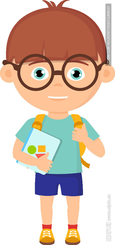 戴眼镜的上学小男孩