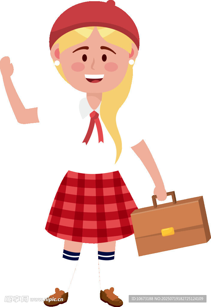 背着书包上学的快乐女孩