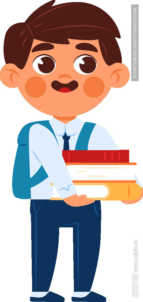 背着书包捧书的小男孩