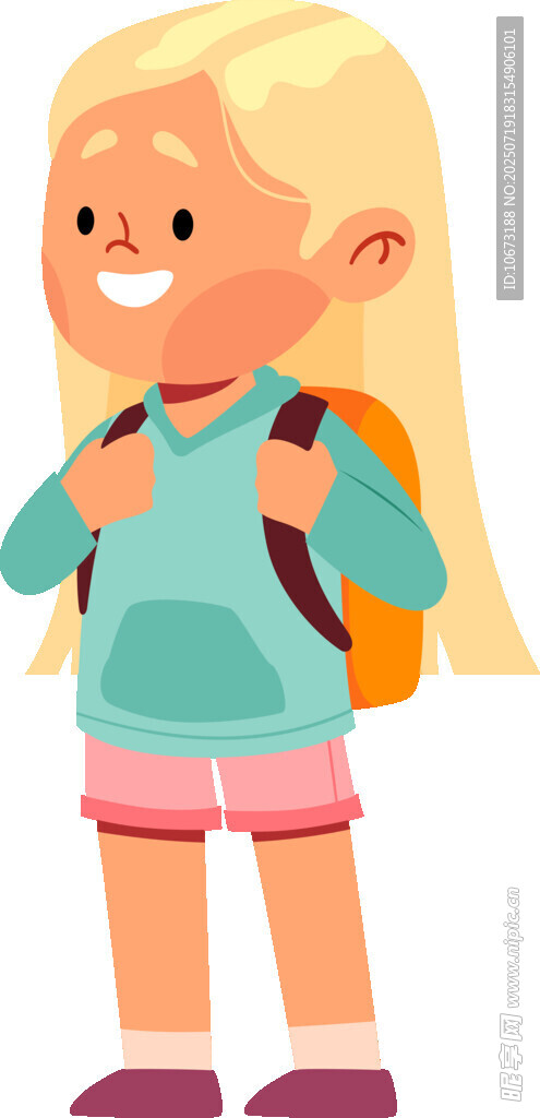 背着书包的快乐小女孩
