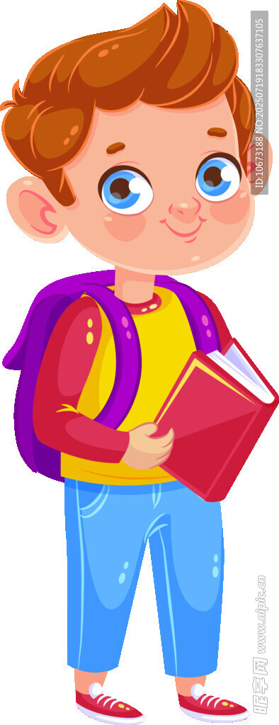 背着书包上学的小男孩