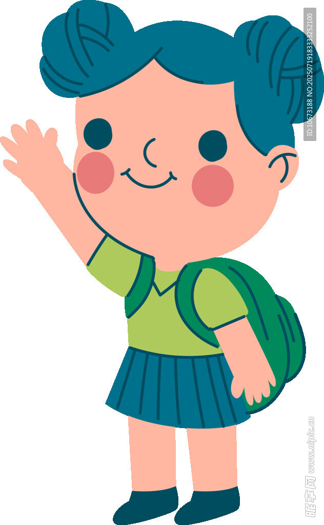背着书包挥手的可爱女孩