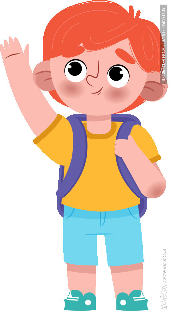 背着书包挥手的小男孩