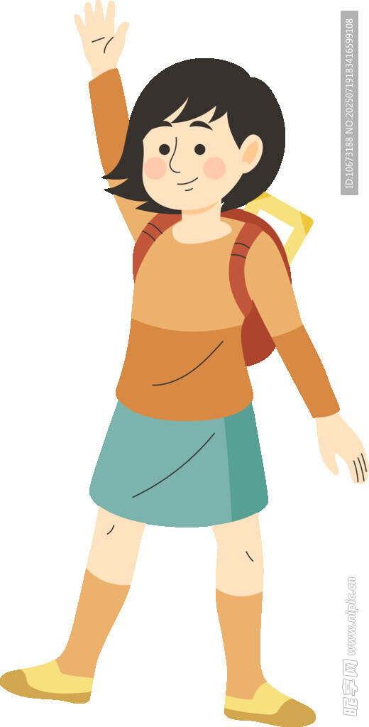 背着书包上学的快乐女孩