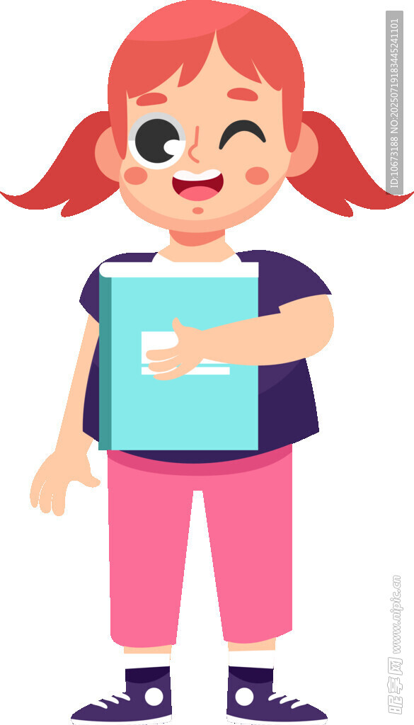 抱书微笑的可爱小女孩