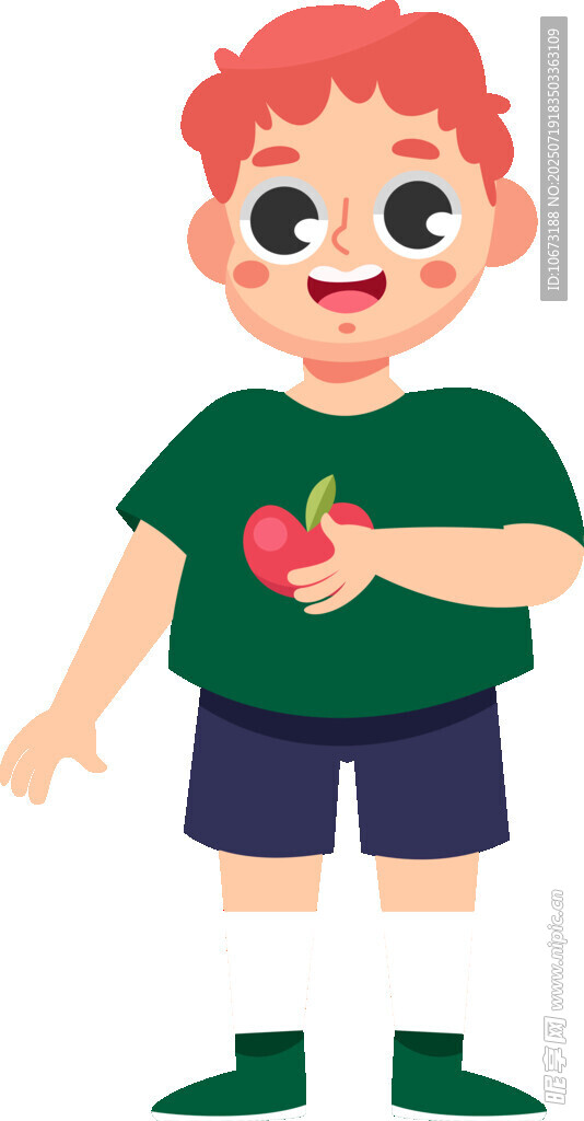 手持苹果的红发小男孩
