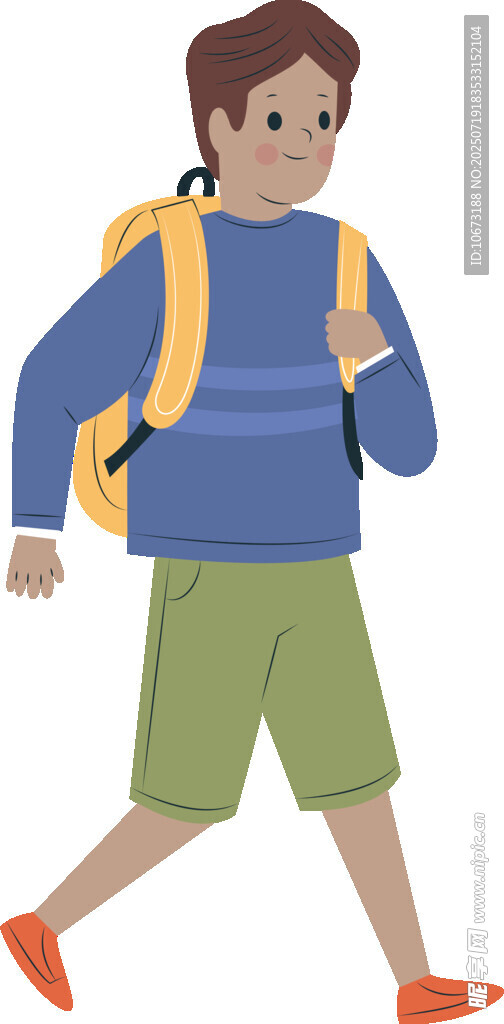 背着书包行走的男孩