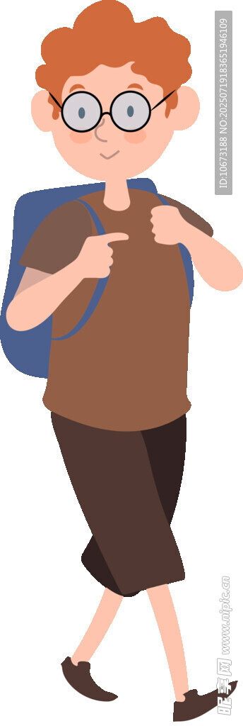 背着书包行走的眼镜男孩