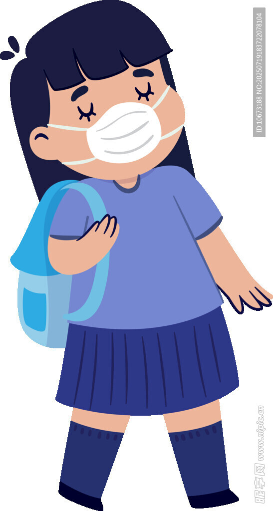 戴口罩背书包的上学女孩