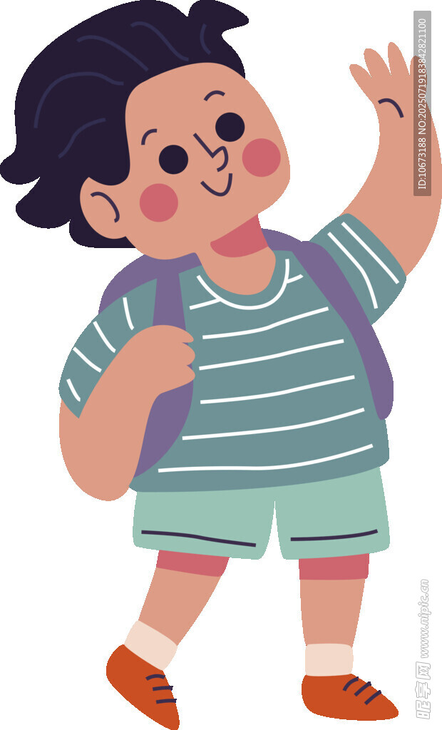 背着书包挥手的可爱小孩