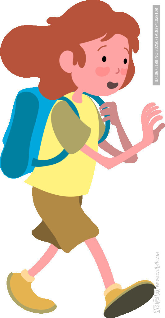 背着书包上学的小女孩