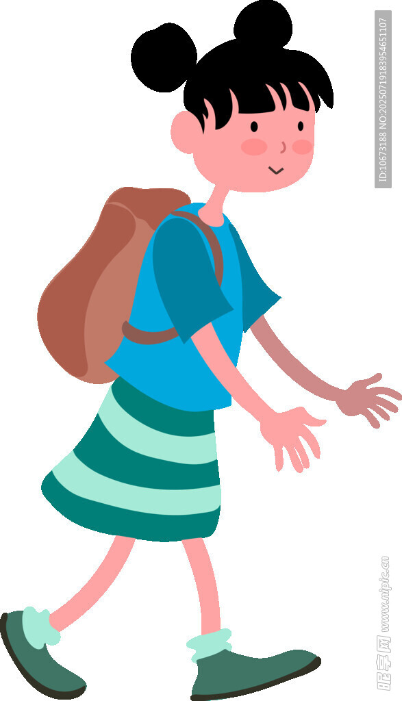 背着书包上学的小女孩