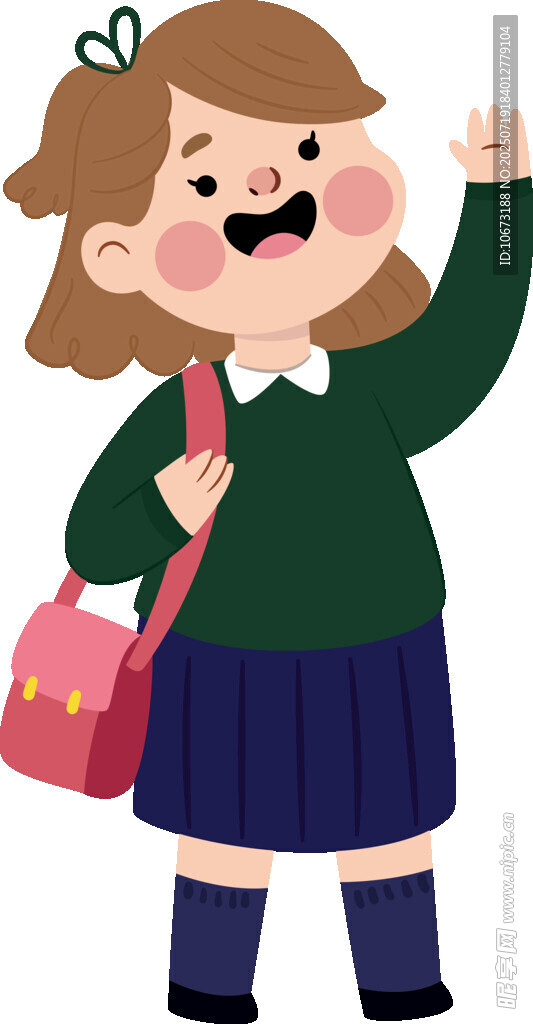 背着书包开心上学的女孩