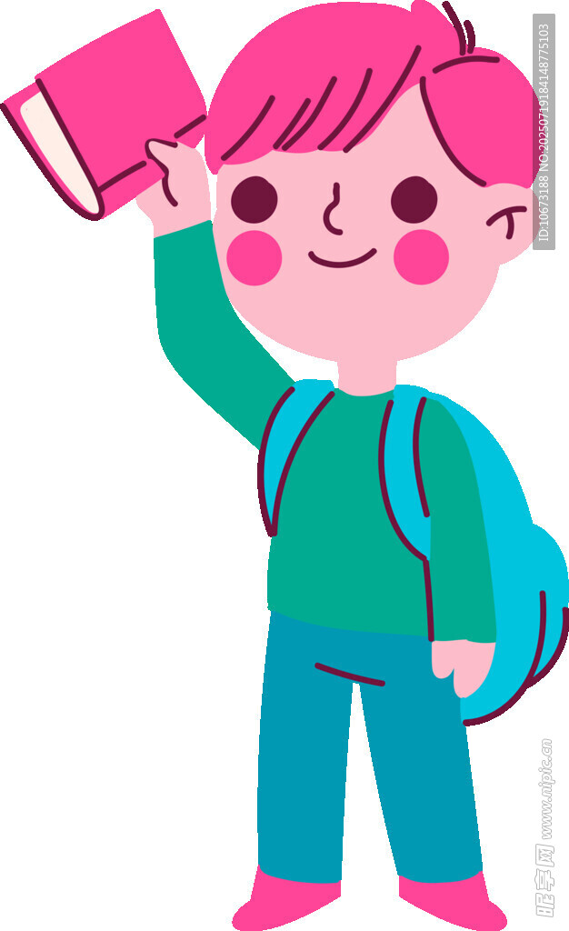 背着书包上学的快乐小孩