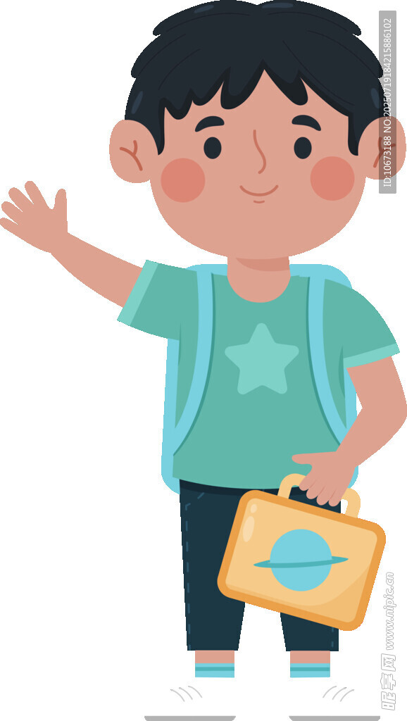 背着书包挥手的小男孩