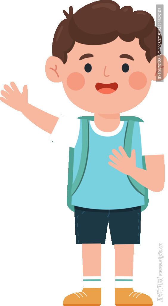 背着书包的快乐小男孩