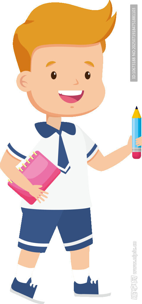 背着书包的快乐上学男孩