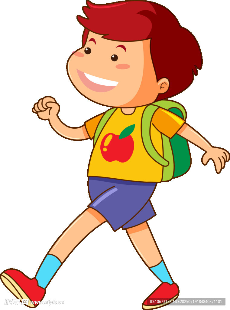 背着书包上学的快乐男孩