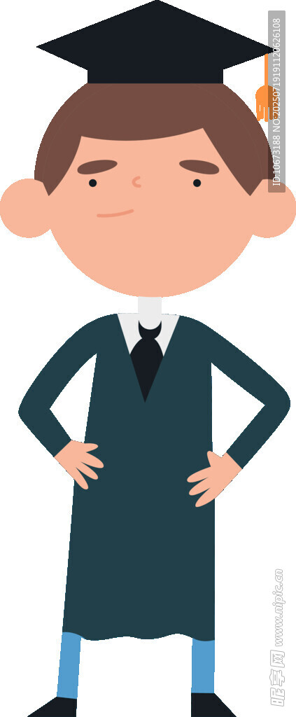 毕业男孩穿学士服展自信