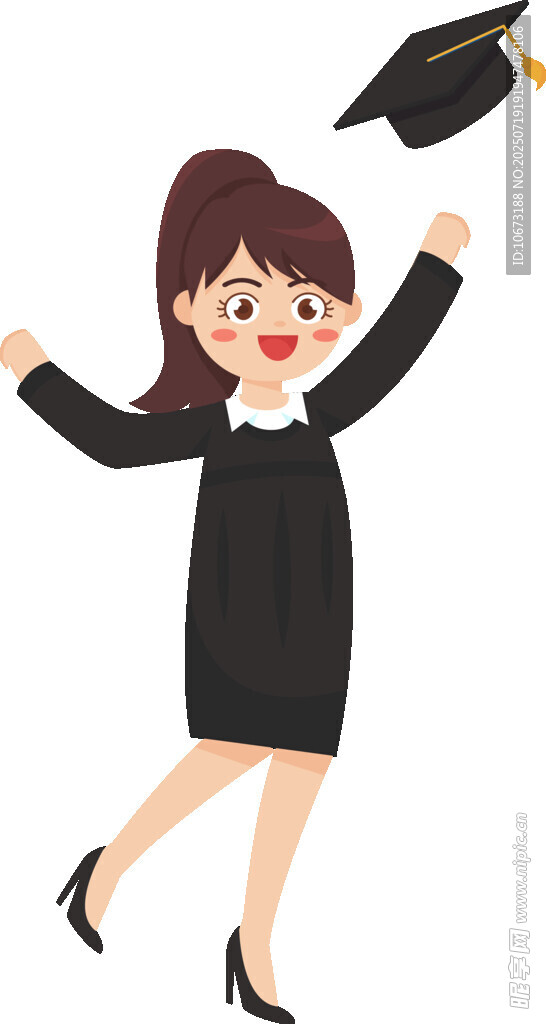 毕业女生抛学士帽庆祝