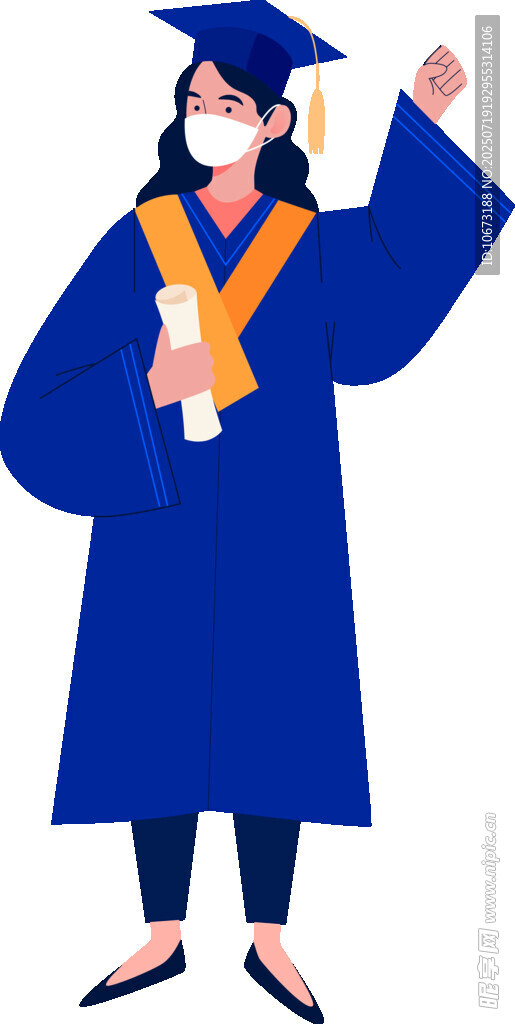戴口罩的学士服毕业生