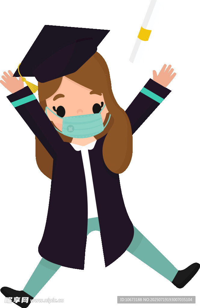 戴口罩的欢乐毕业女孩