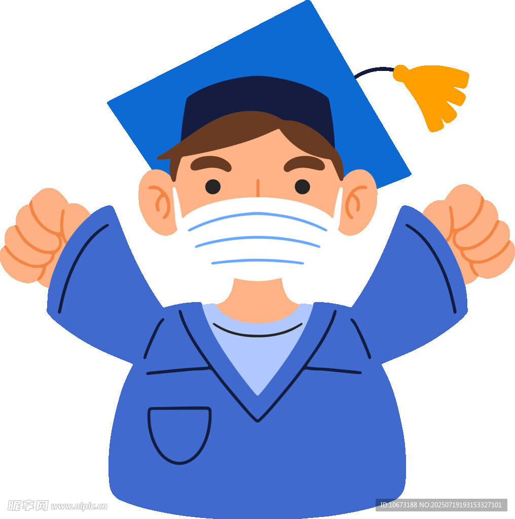 戴口罩的毕业男孩