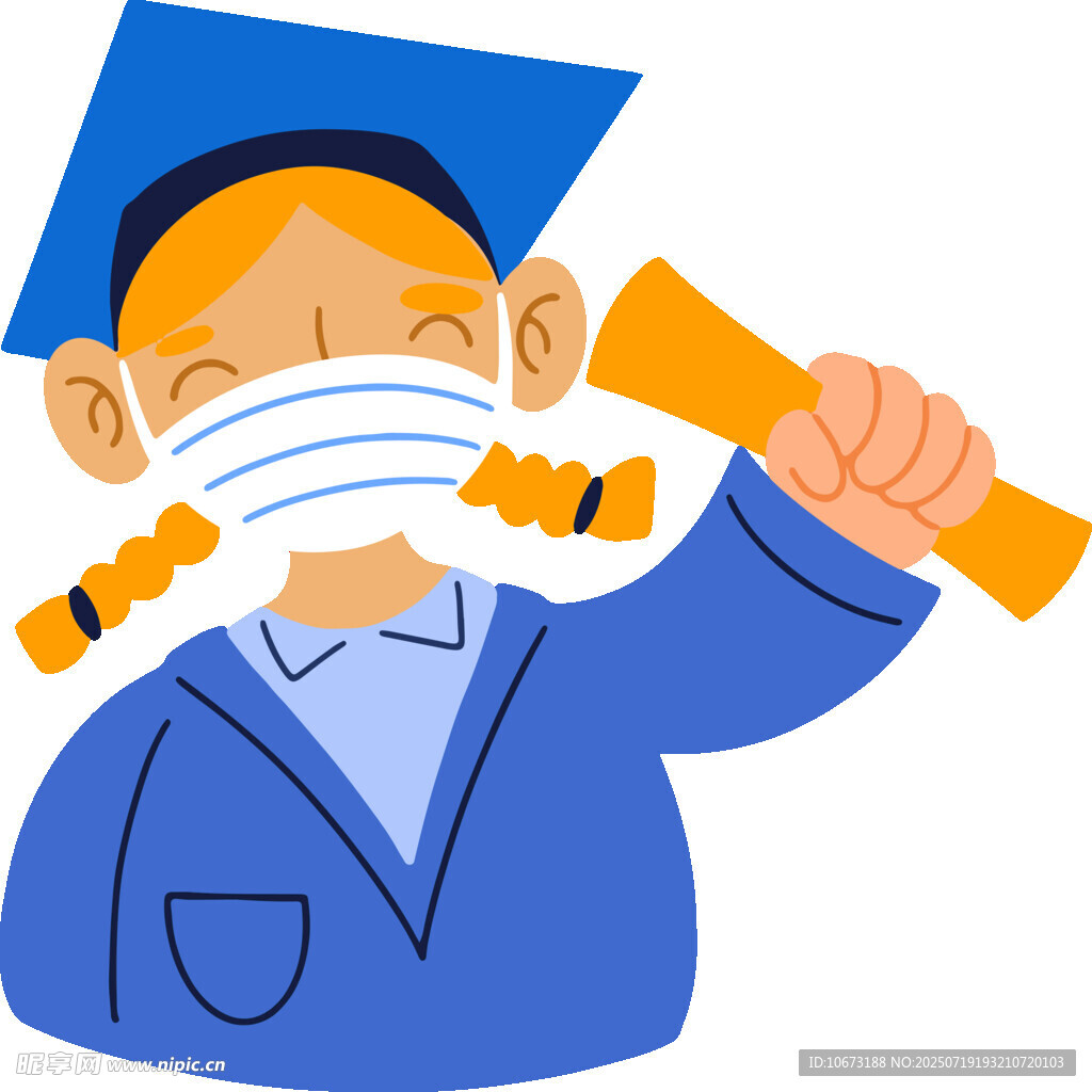 戴口罩的毕业小女孩