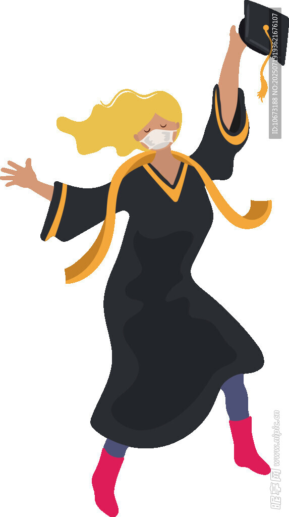 毕业女生抛学士帽庆祝
