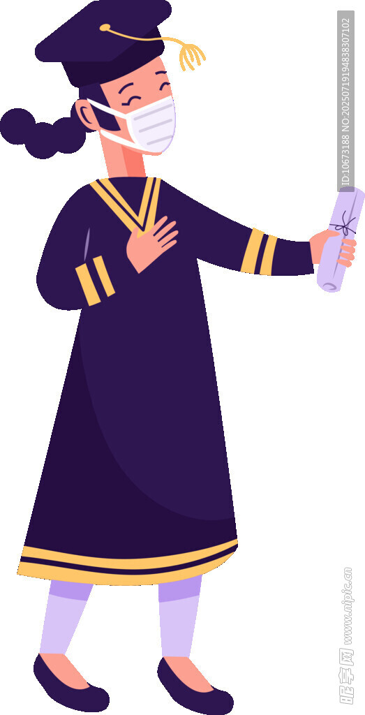 女孩穿学士服递证书