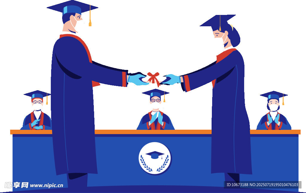 毕业生台上交接学位帽