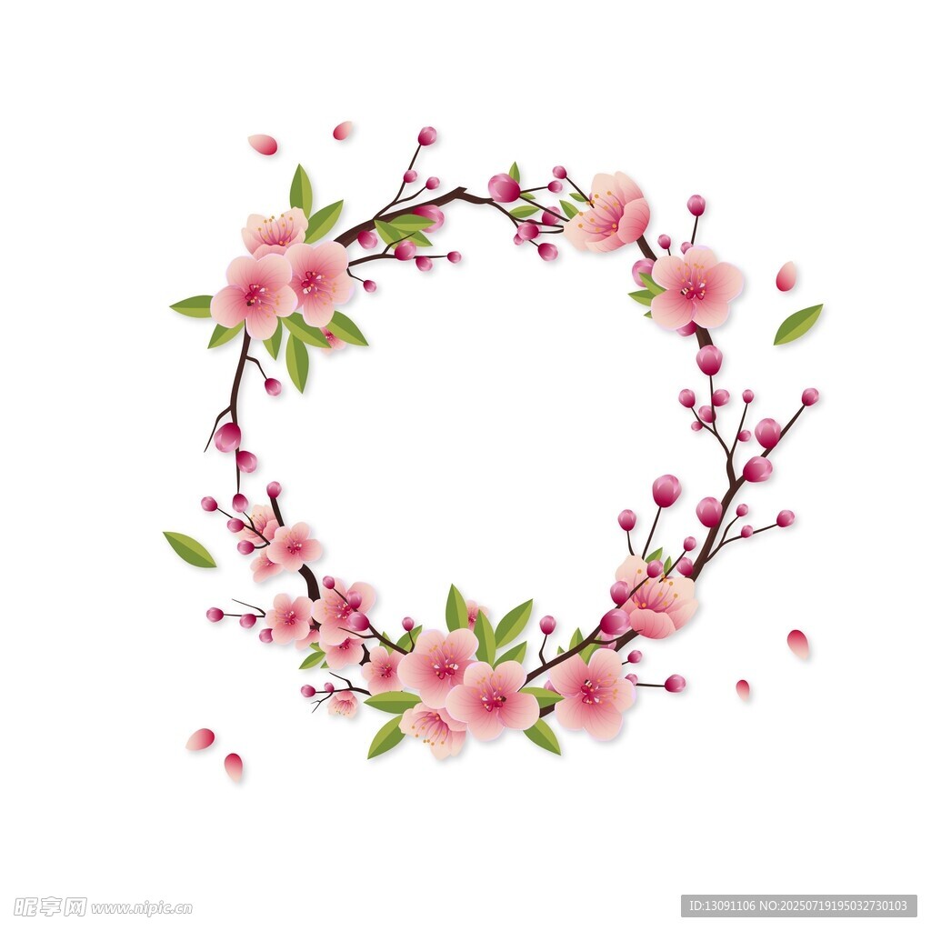 粉色花朵花环装饰图案