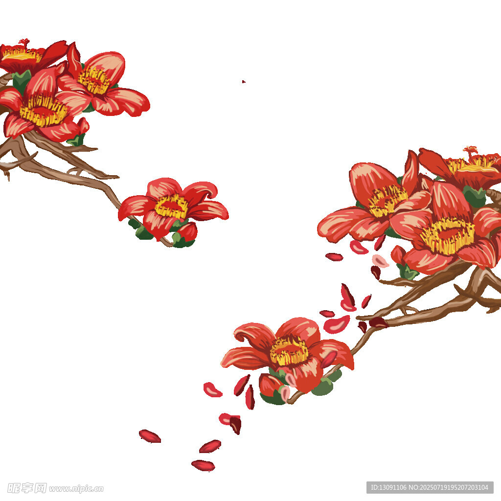枝头红花飘落唯美画面