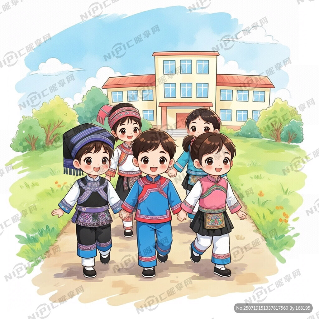 我要生成五有个少数民族的小学生