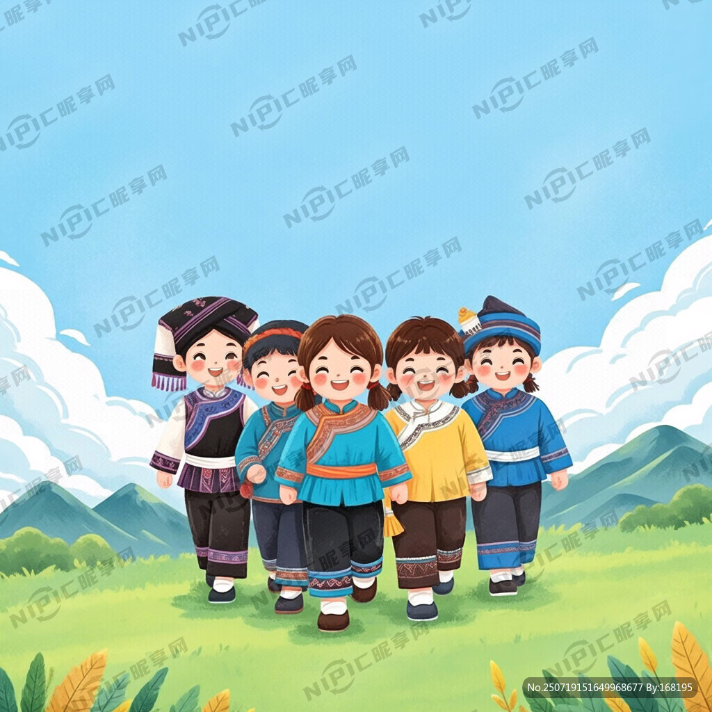 我要生成五个并排向前走来的少数