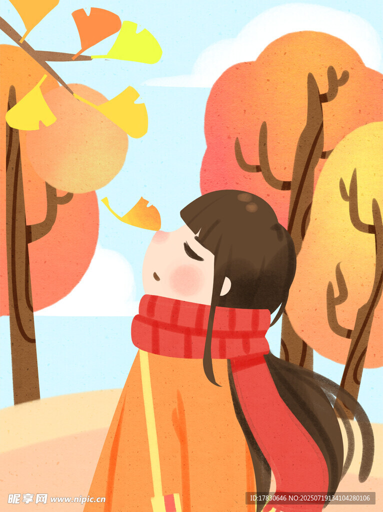 秋日女孩漫步落叶林间
