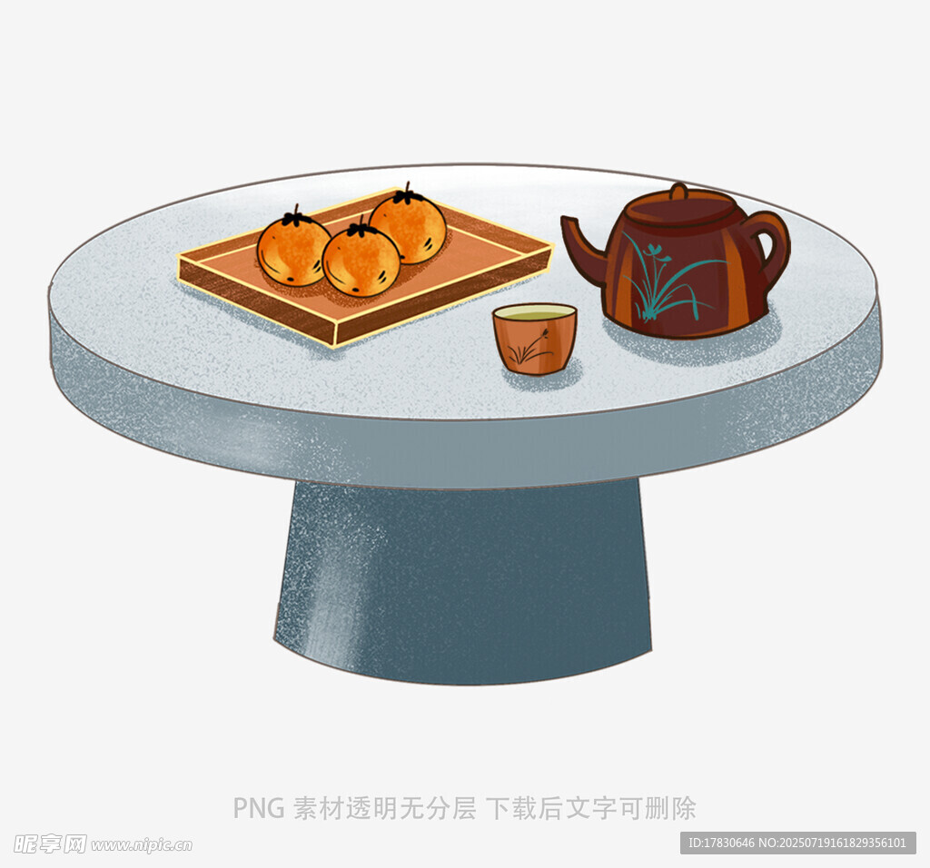 圆形桌上的茶具与点心
