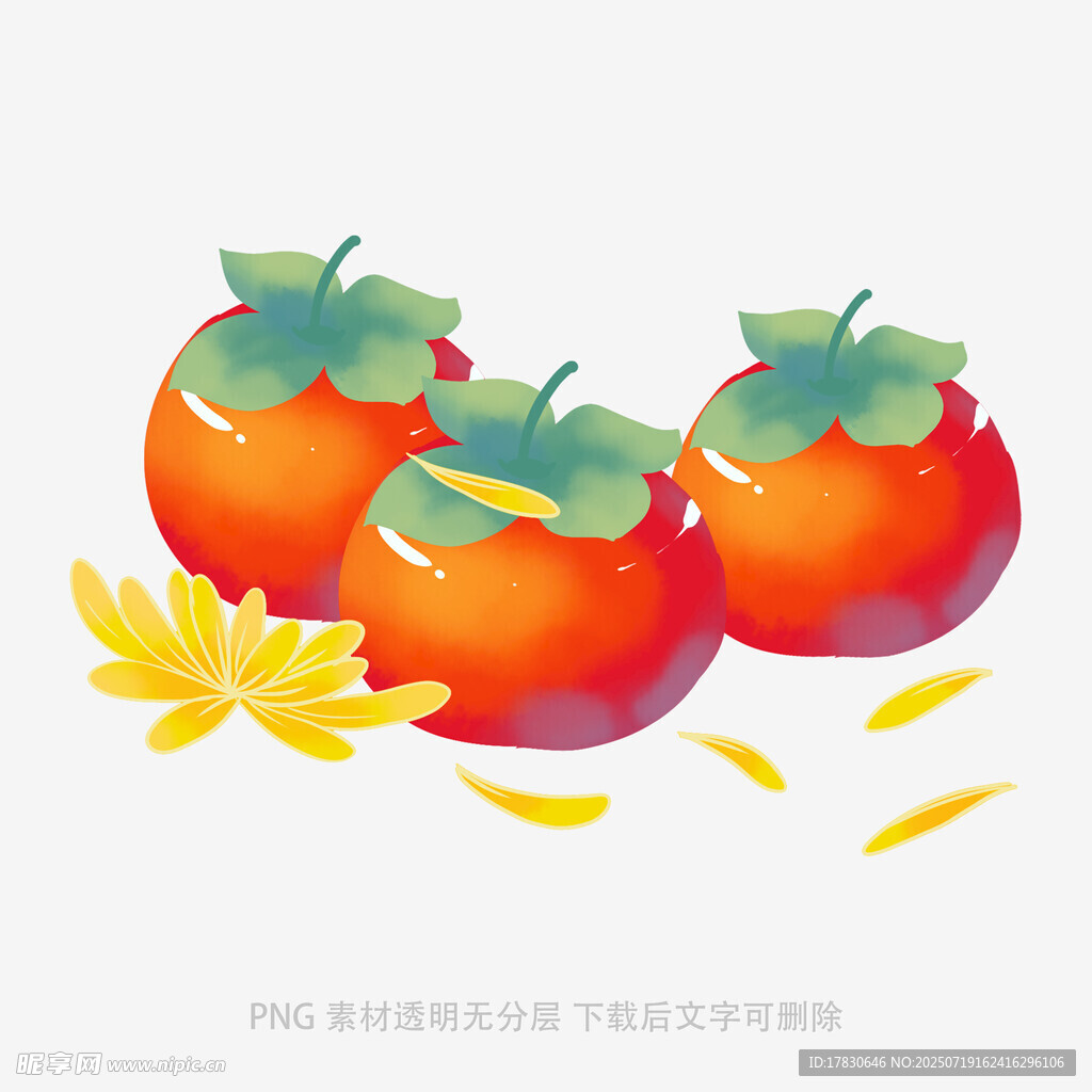 三个柿子与飘落黄叶