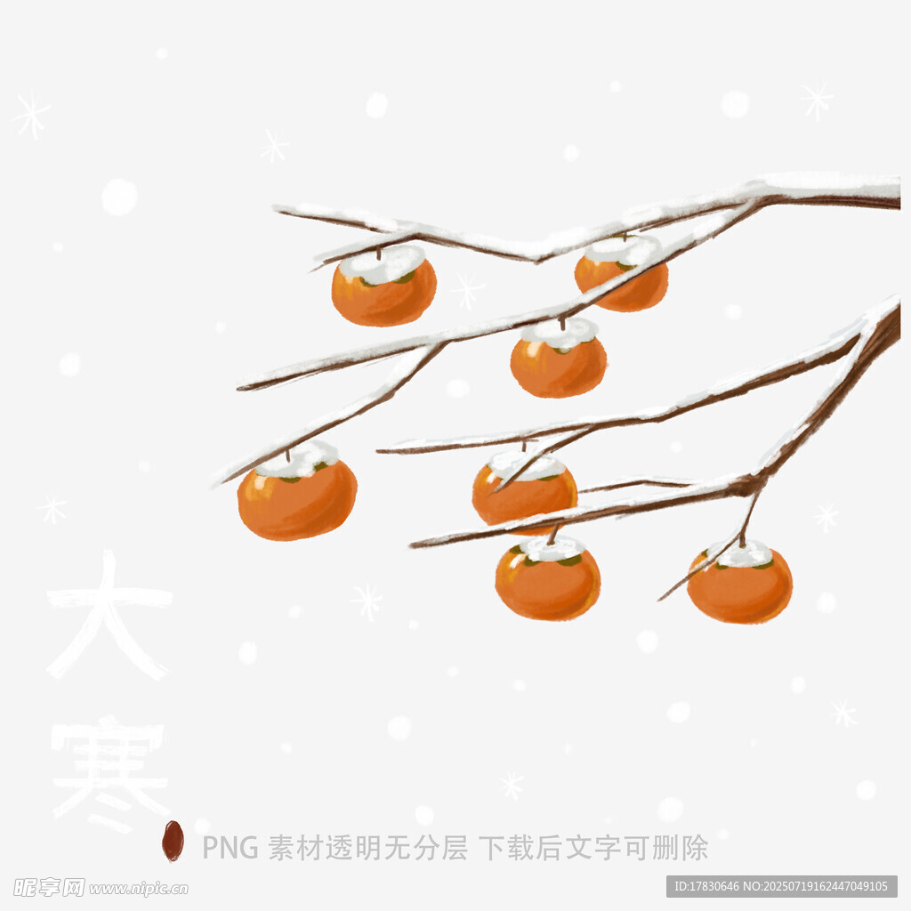 雪天枝头的柿子