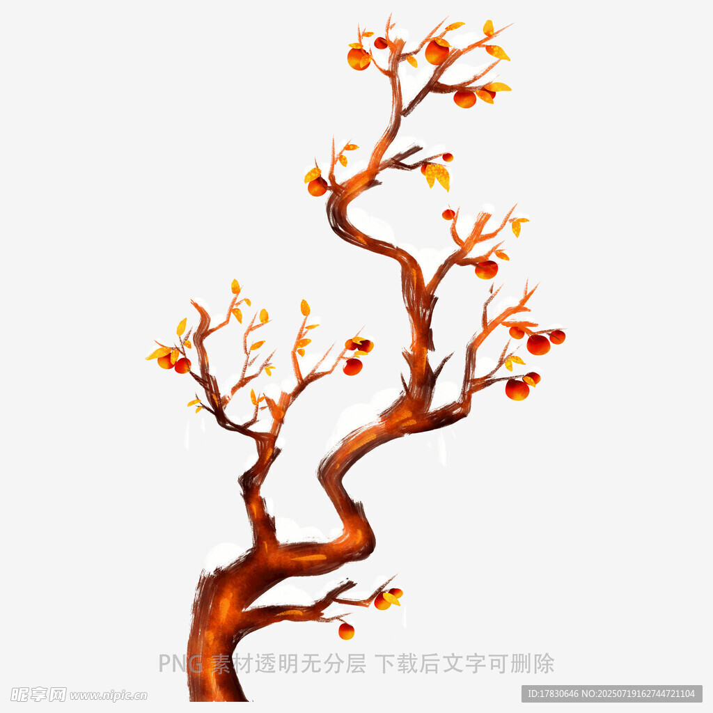 中式古风弯曲红枝插画