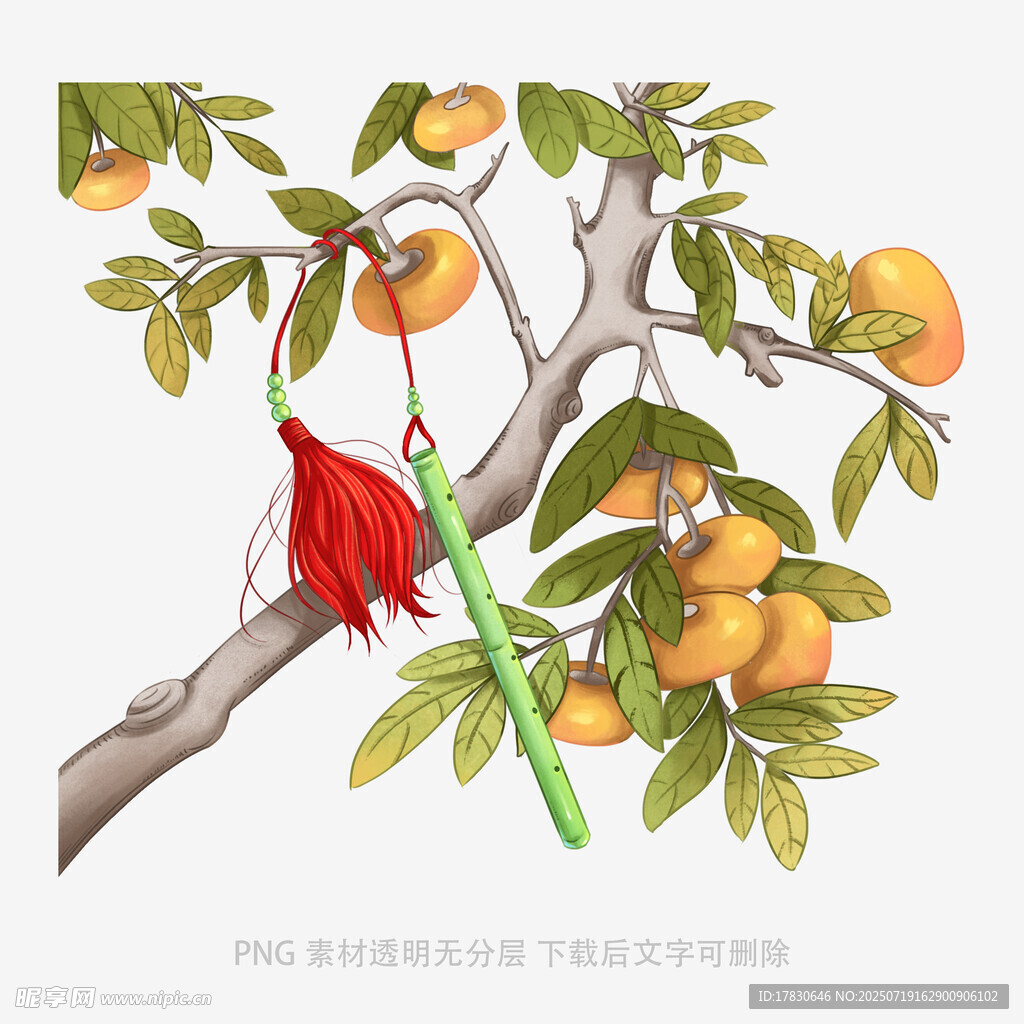 红绸系枝上的丰收景象