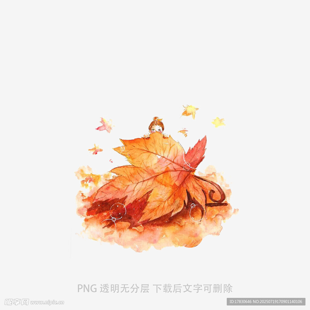 水彩绘秋枫叶与飞舞蝴蝶