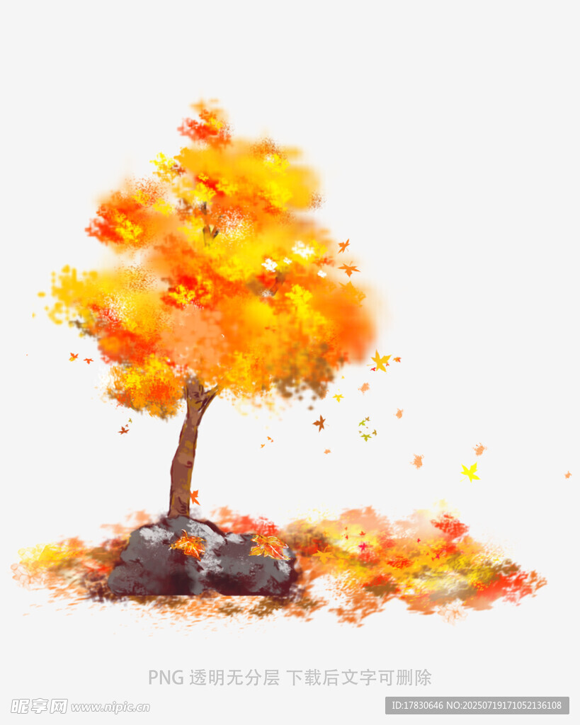秋日金黄树木水彩画