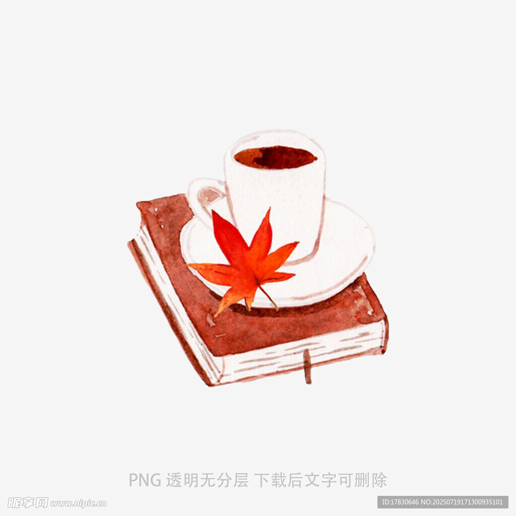 书本上的咖啡杯与枫叶