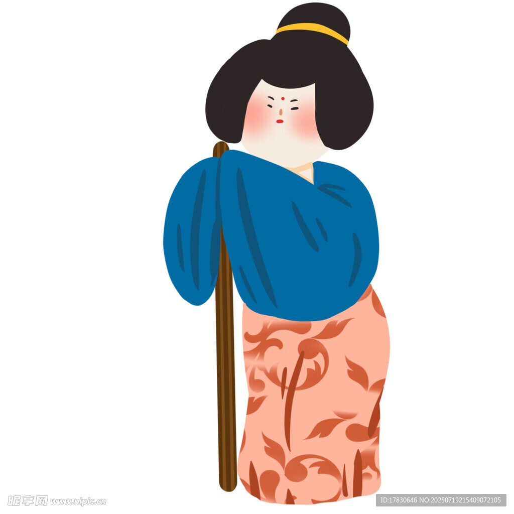 持杖和服女子插画形象