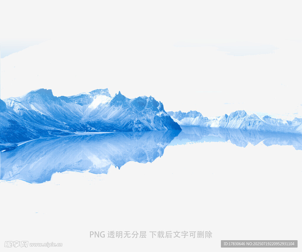 蓝色水墨山水倒影图